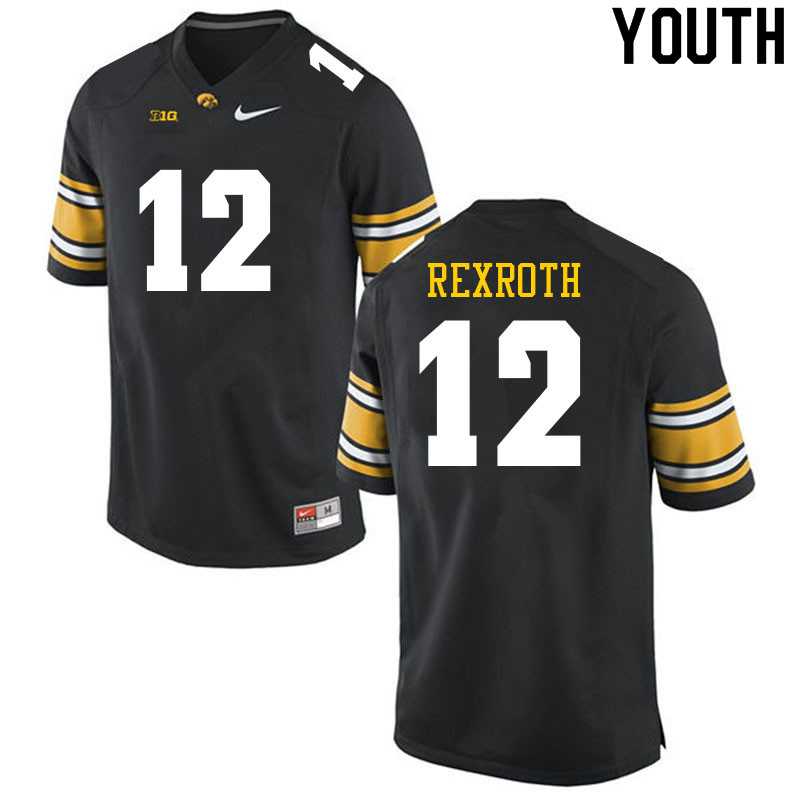 Youth #12 Jaxon Rexroth Iowa Hawkeyes College Football Jerseys Sale-Black - Click Image to Close